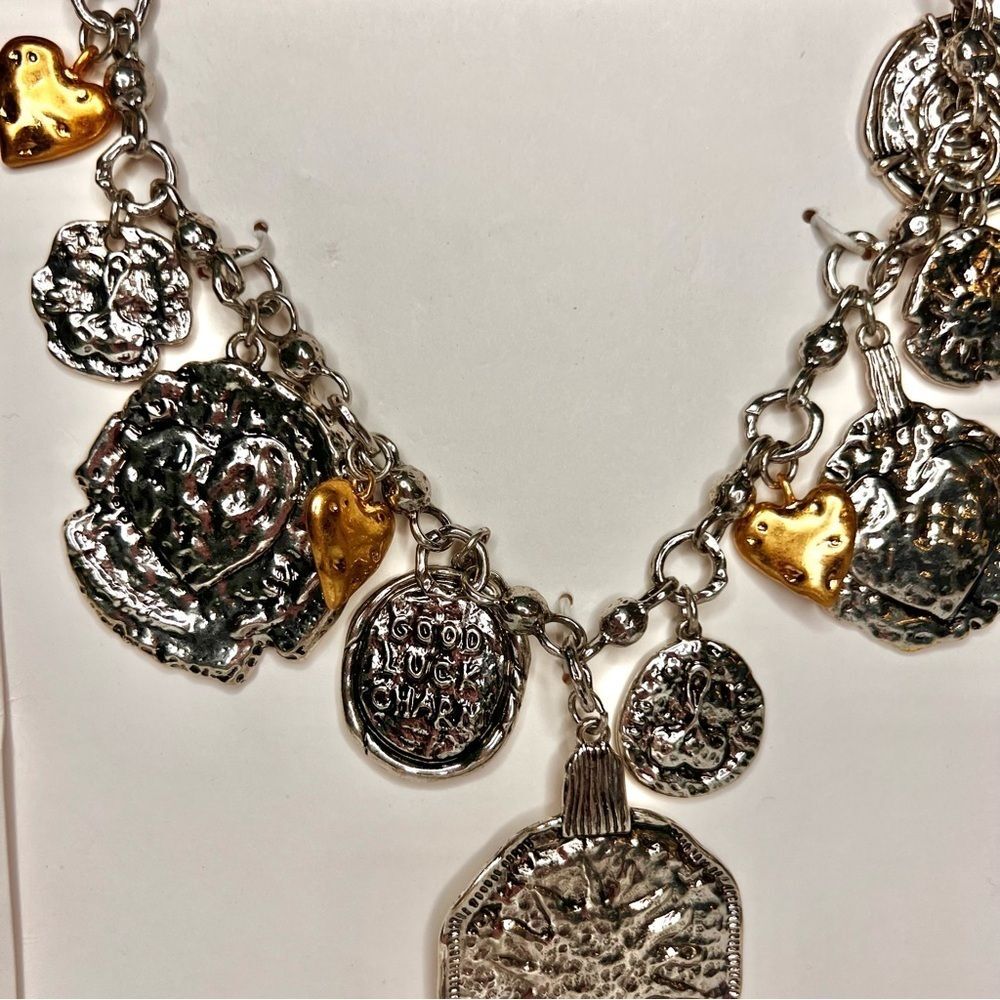 ZARA Heart Medallion Coin Charm Necklace -Silver/gold NWT - Picture 6 of 8